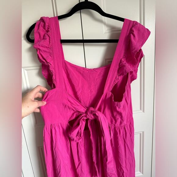 Eloquii | Hot Pink Ruffle Tiered Tie Open Back Sleeveless Plus Size Maxi Dress - Picture 8 of 10